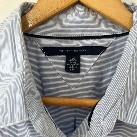 Tommy Hilfiger Blue White Barre Stripe 100% Cotton Long Sleeve Button Down Shirt - Picture 4 of 9